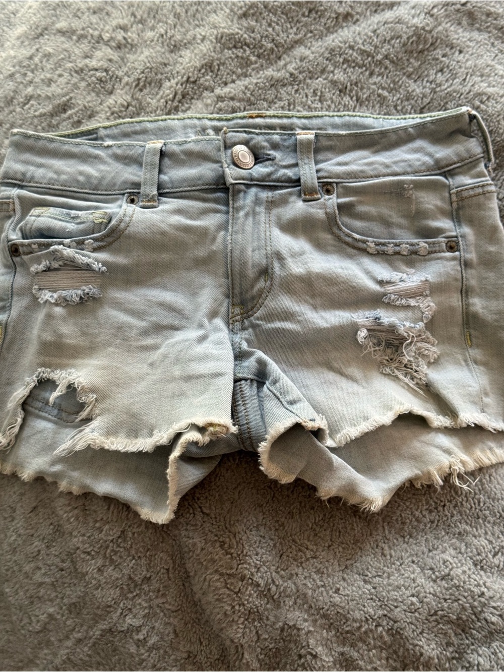 American Eagle Outfitters Light Blue Distressed Denim Shorts